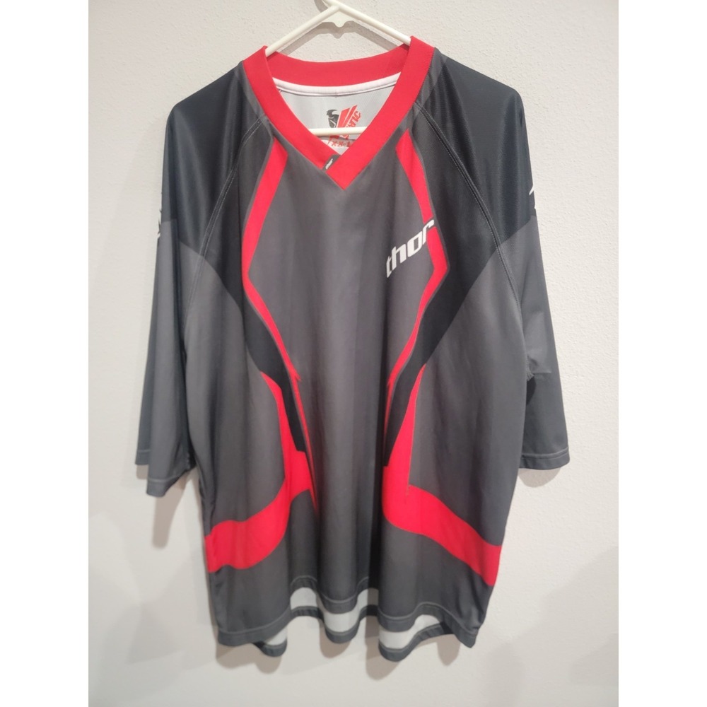 Thor Static hybrid Sleeve Jersey Shirt XXL Black Charcoal Red Racing Motocross‎
